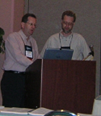 I show Bill Albing (right) how to enter source code comments for Javadoc.