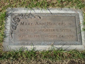 Mary Ann Henderson's Memorial Marker