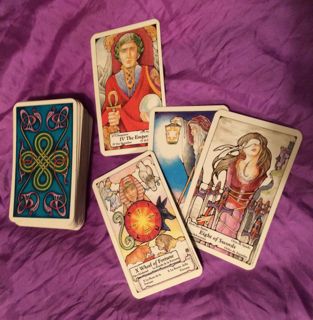 Tarot cards from the Hanson-Roberts deck.