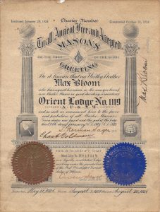 Mason Certificate from 1925