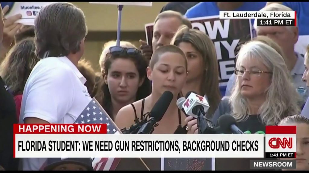 Emma González speaking at a rally after the Stoneman Douglas shooting 