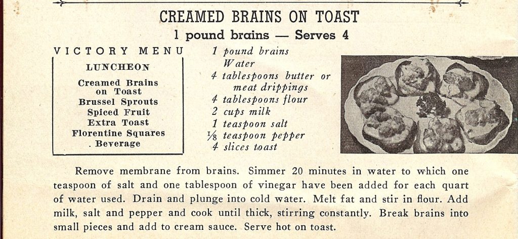 Creamed brains recipe from World War II