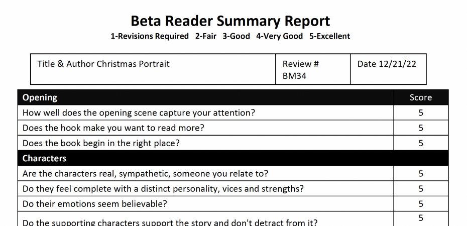 A sample of my beta reader feedback.