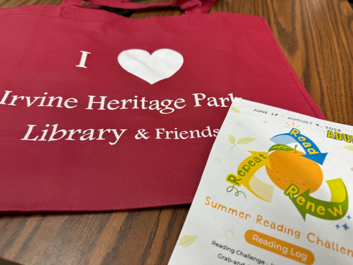 A book bag from the Irvine Heritage Library