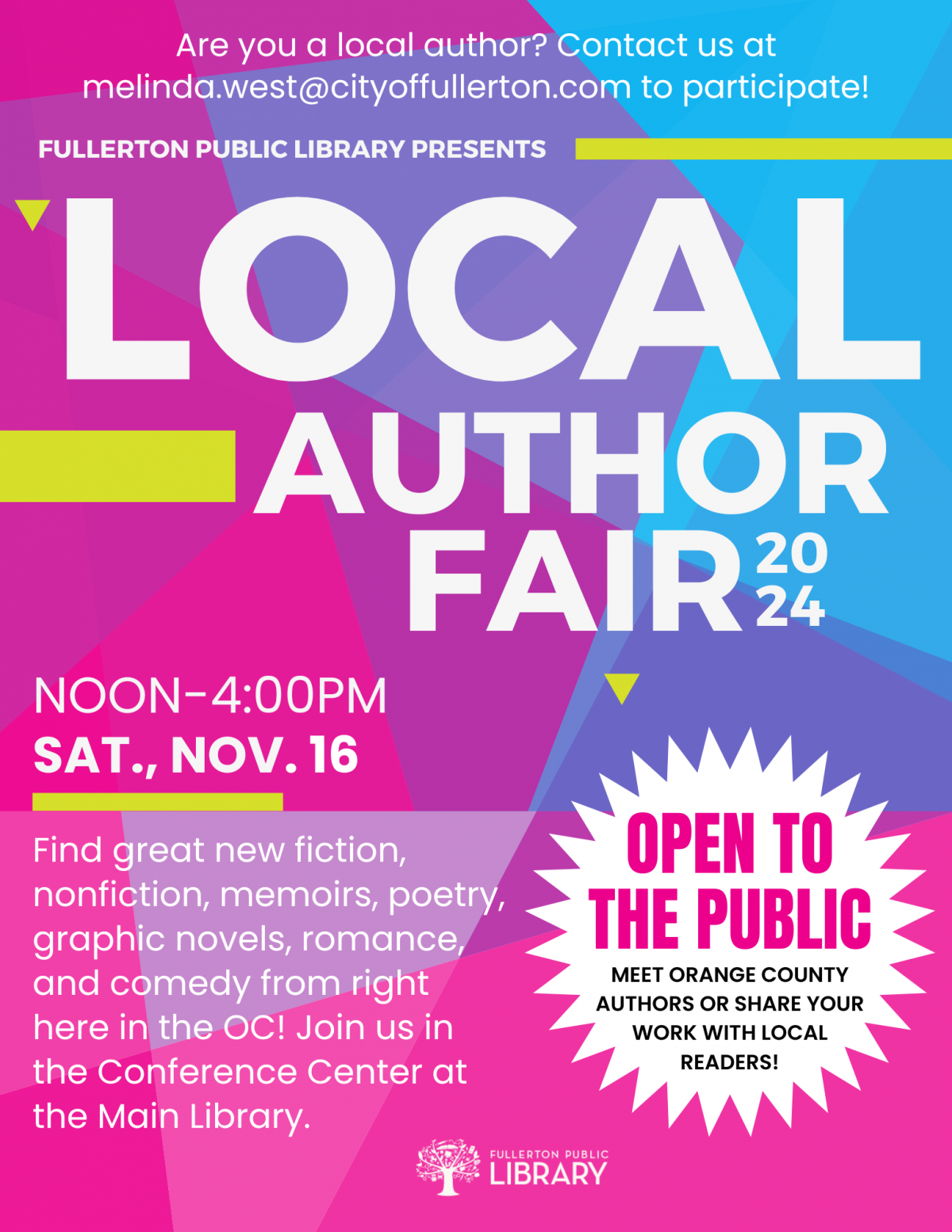 Local Author Fair in Fullerton, November 16