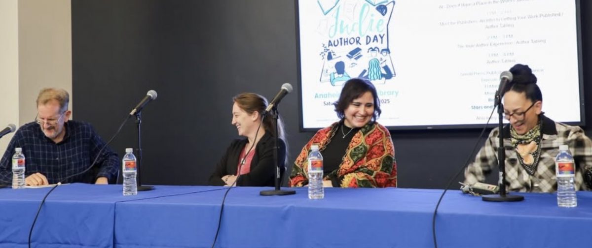 Panelists at the Indie Author Day panel (L-R): Matthew Arnold Stern, Rachel Beck, Jessica Valenzuela, and Melissa Adylia Calasanz